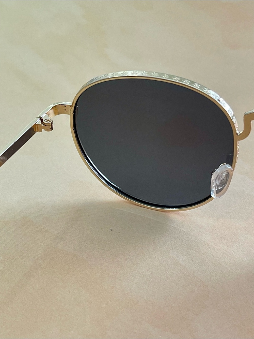 Free People Round Textured Metal Frame Sunglasses in Gold with Black Lenses - Picture 4 of 14